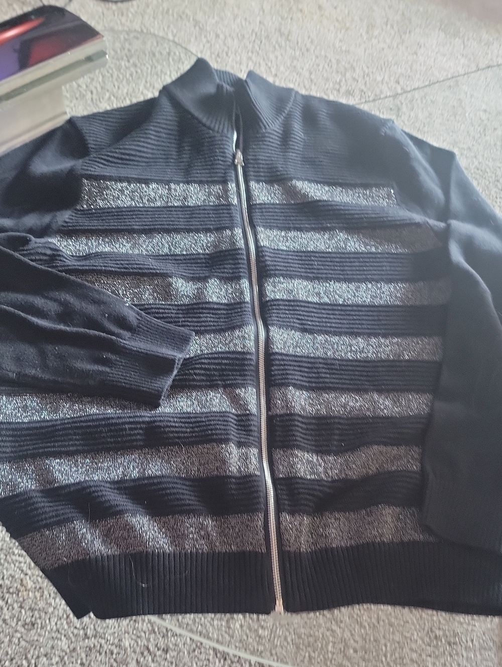 I.N.C. International Concepts full-zip metallic striped sweater cardigan, featur